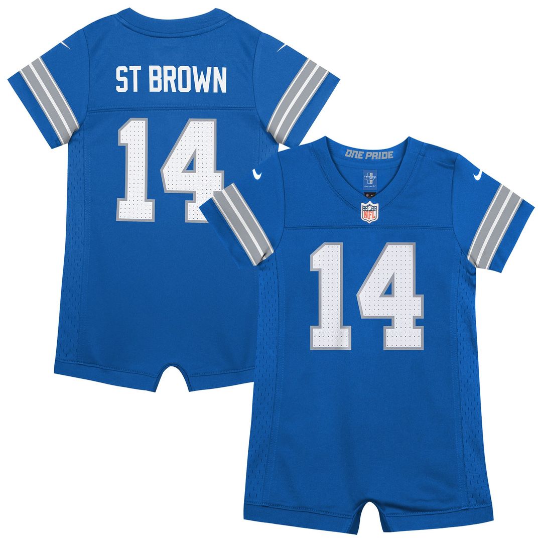 Amon-Ra St. Brown Detroit Lions Newborn Romper Jersey - Blue